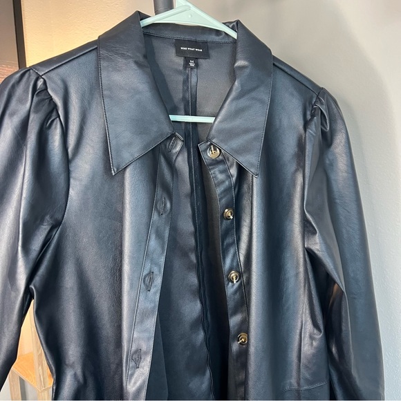 Faux leather button down blouse medium - Picture 6 of 7